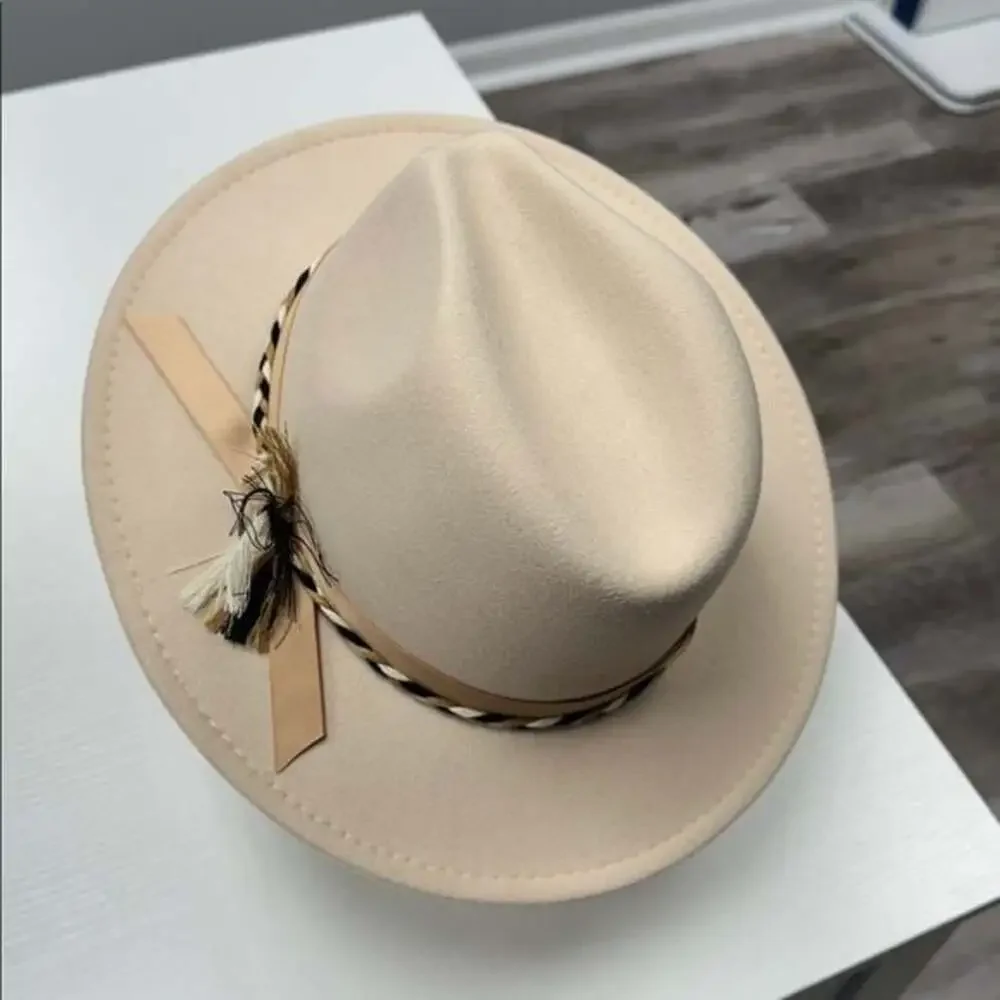 Stylish Cream Fedora Hat with Ribbon